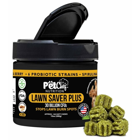 Pet Chef Nutrition Lawn Saver Plus Soft Chews for Dogs - Reduces Grass Burn Spot from  Pee, Treatment Urine Neutralization, & Yellow Patches - 140 Ct (Peanut Butter)