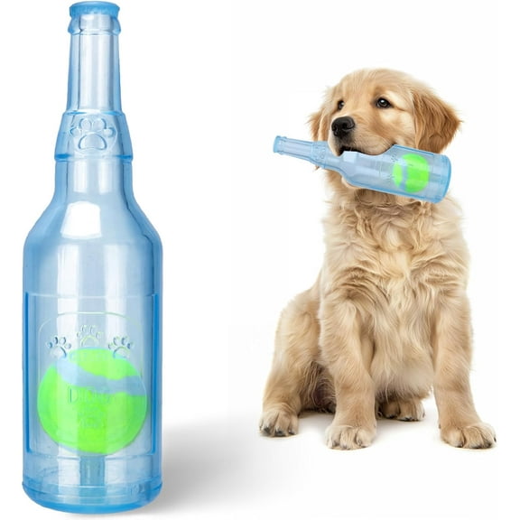 Pet Chew Beer Bottle with Tennis Ball, Dog Toys for Aggressive Chewers, Indestructible Dog Toys, Crunch and Play Bottle for Aggressive Chewers