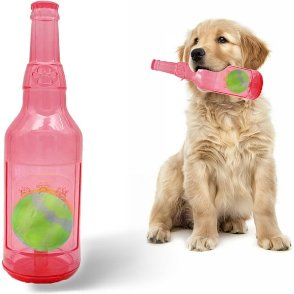 Pet Chew Beer Bottle with Tennis Ball, Dog Toys for Aggressive Chewers, Indestructible Dog Toys, Crunch and Play Bottle for Aggressive Chewers