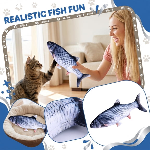Pet Chew & Play Toys, Flopping Fish Cat Toys, Cat Enrichment Toys for Indoor Cats, Stuffed Cat Plush, Cat Toys for Indoor Cats Interactive, 12X4 Inch Fish Shape Plush Catnip