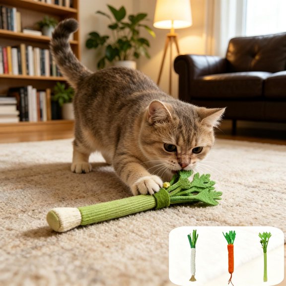 Pet Chew Toy with Small Bell, Natural Safe Wood Felt Vegetable Teething Toy, Lightweight Interactive Play Toy for Indoor Cats Small Dogs Rabbits Relieve Boredom & Satisfy Chewing Instincts