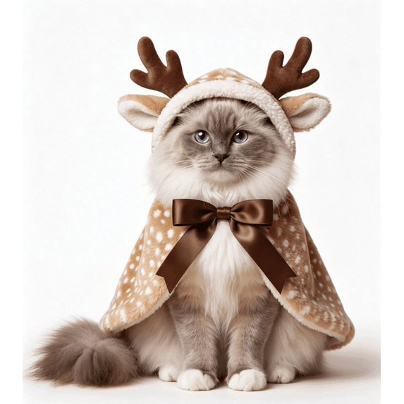 Pet Christmas Cloak with Hat for Cats and Small Dogs, Reindeer Design Cape Xmas Outfit, Christmas Hooded Cloak, Soft Plush Fabric, Adjustable Tie, for Small Cats Puppy Holiday Costume
