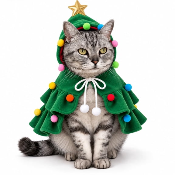 Pet Christmas Cloak for Cats and Small Dogs, Santa Cape Xmas Holiday Outfit