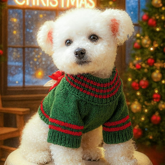 Pet Christmas Clothes Dogs Cats Warm Comfortable Polyester Snowflake Elk Skirt Holiday Red Green Soft Breathable XS S M for Small Breeds Holiday Party Everyday Wear Easy On Off 1 Piece