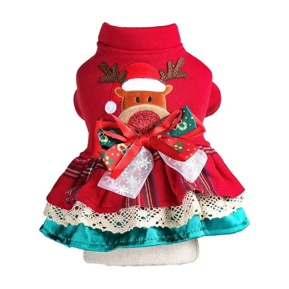 Pet Christmas Clothes, Snowflake & Elk Dress for Small Dogs & Cats, Warm Polyester Holiday Outfit, M
