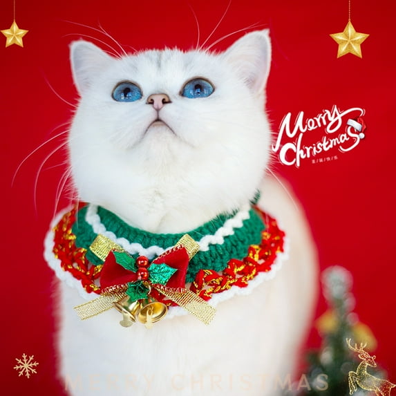 Pet Christmas Collar, Adjustable Cute Hand Woven Cat and Dog Knit Collar Scarf, Kitten Puppy Bib Collar for Holiday Christmas Pet Neck Kerchief Decoration