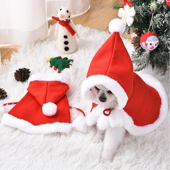 Pet Christmas Costume, Red Reindeer Cape with Hood and Antlers, Soft Polyester, Festive Holiday Attire for Cats and Small Dogs,Vsgery