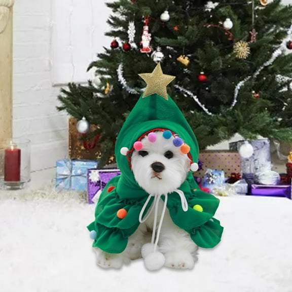 Pet Christmas Costume Set Christmas Tree cape Fancy Dress Clothes Cloak for Small Medium Dogs Cats Accessories Party Supplies Decoration S