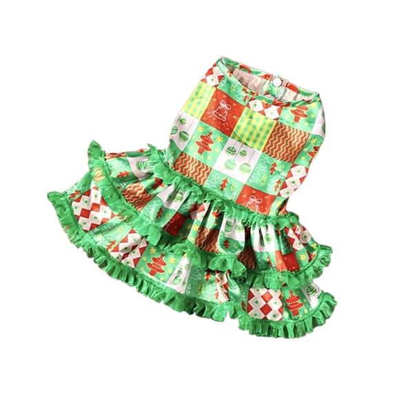 Pet Christmas Dress for Small Dogs – Classic Ruffle Sleeve Holiday Outfit with Bow Tie, Soft Polyester Festive Apparel for Puppy, Cat, Chihuahua, Teddy, Poodle,M