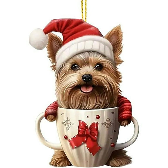 Pet Christmas Ornament – Cute Dog Acrylic Hanging Decoration for Christmas Tree, Car Rearview Mirror, or Home Décor, Holiday Gift for Dog Lovers