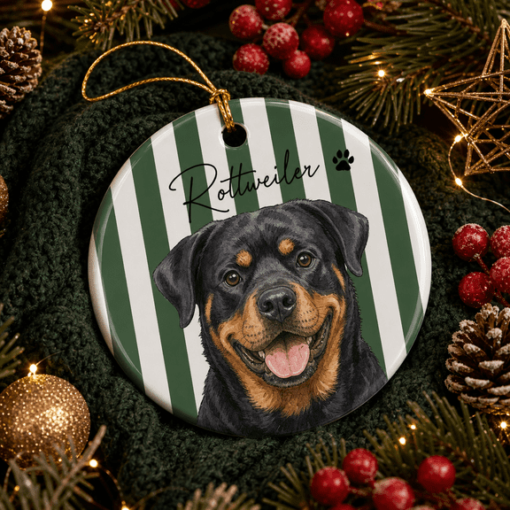 Pet Christmas Ornament Rottweiler Watercolor Ceramic Tree Hanging for Dog Lovers