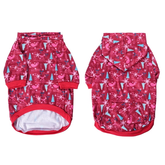 Pet Christmas Plaid Hoodie Warm Fleece Lined Winter Sweatshirt for All Dog Breeds and Cats Hot-pink M