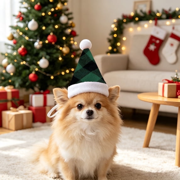 Pet Christmas Santa Hat, Adjustable Holiday Headdress for Small Pets