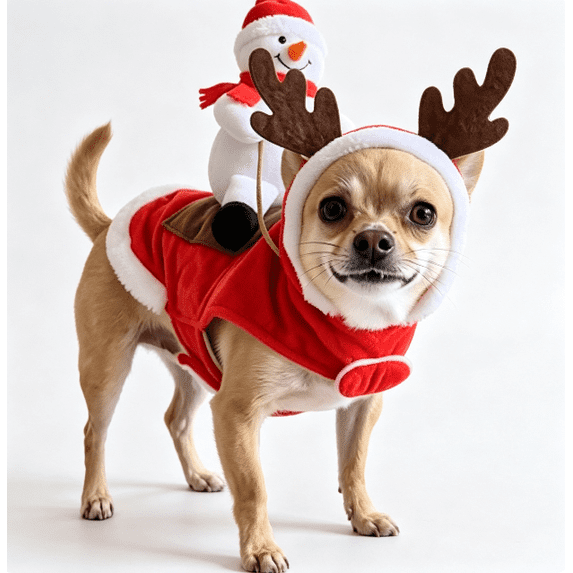 Pet Christmas Snowman Rider Costume, Warm Soft Fleece Outfit for Small Medium Pets