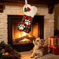thumbnail image 1 of Pet Christmas Stocking Bone Shaped Paw Print Hanging Sock for Dog Holiday Gift Storage, 1 of 8
