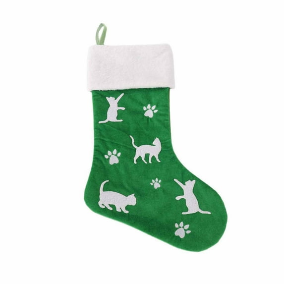 Pet Christmas Stocking – Embroidered Paw Print with Snowflakes, Holiday Fireplace Hanging Decoration for Dogs & Cats