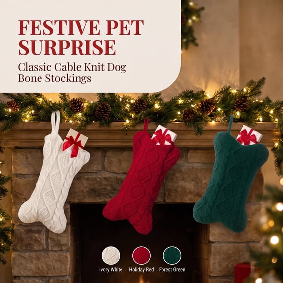 Pet Christmas Stocking Knit White Christmas Stocking for Dogs Bone Shape Dog Stocking fo Family Holiday Mantel Door Tree Fireplace Wall Window Christmas Decorations by MPOISVA