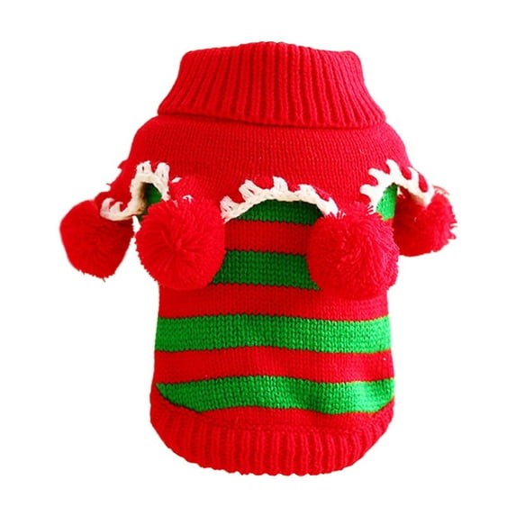 Pet Christmas Sweater Pet Winter Knitwear Xmas Elf Costume Clothes Coats Sweater for Kitty Puppy Cat 25*36Cm (Red and Green)