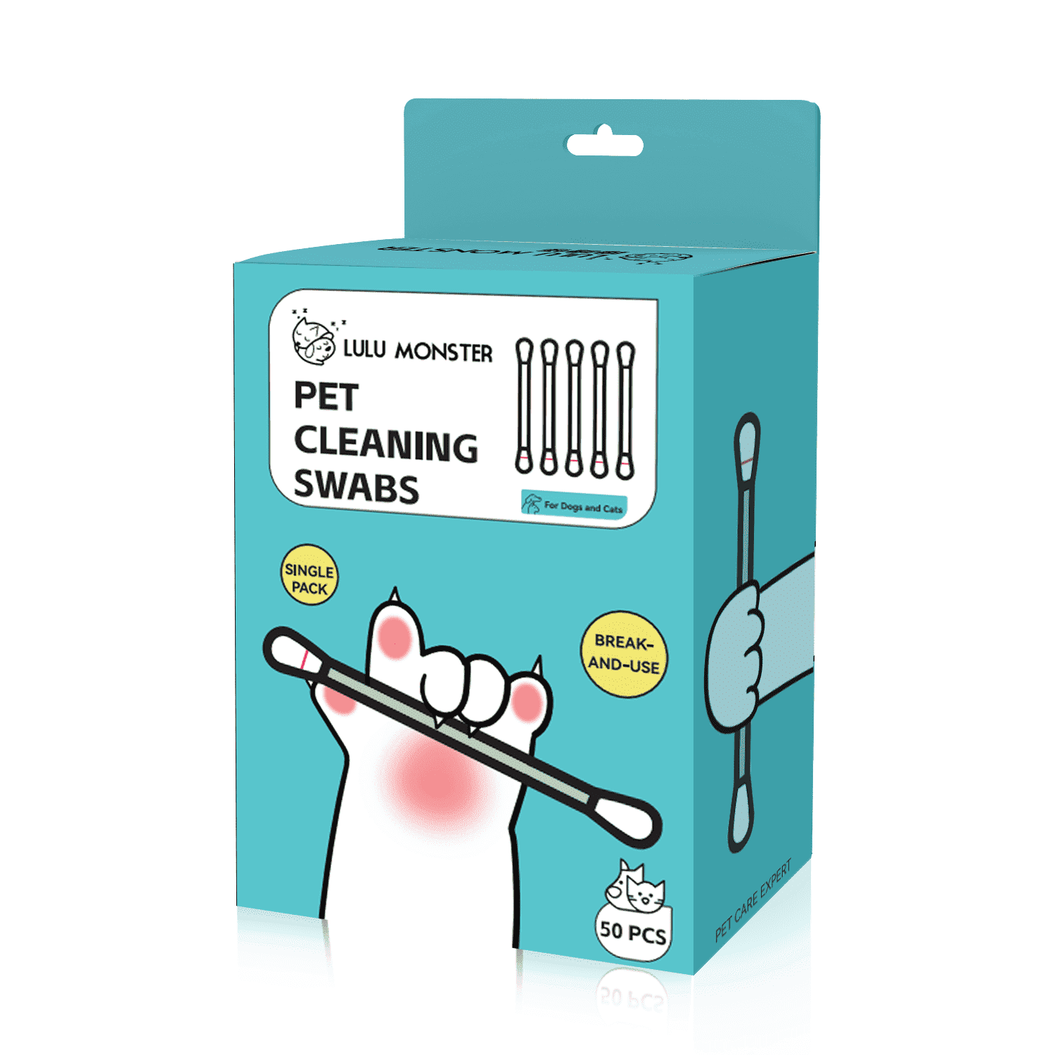 Lulumonster Pet Cleaning Swabs [With Plant Essential Oil Solution] [Double-ended] Cotton Swabs for Pet Care Remove Ear Wax and Dirt