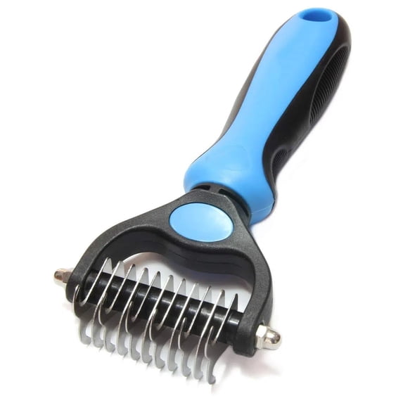 Pet Clearance! Pet Grooming Brush - Double Sided Dematting Undercoat Rake for Dogs and Cats, Extra Wide Pet Brush to Reduce Shedding by 95%(Blue)