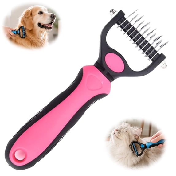 Pet Clearance! Pet Grooming Brush - Double Sided Dematting Undercoat Rake for Dogs and Cats, Extra Wide Pet Brush to Reduce Shedding by 95%(Pink)