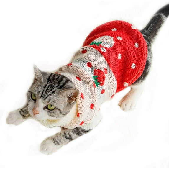 Pet Clothes, Cat Sweater Winter Warm Puppy Clothes Strawberry Knitwear Turtleneck Dog Sweaters for Cats Puppy