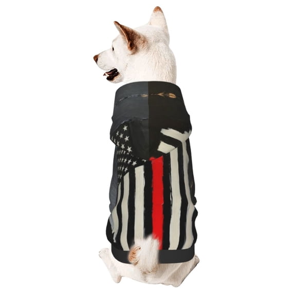 Pet Clothes Dog Hoodies Thin Red Fireman Line Flag Puppy Pullover Cat Hooded Shirts Sweatshirts X-Large