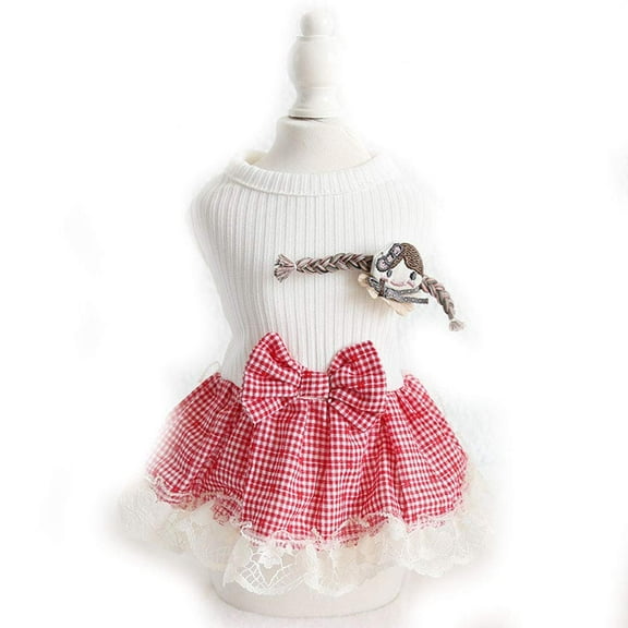 Pet Clothes, Dog Princess Dress Plaid Bow-tie Wedding Tutu Skirt for Puppy Small Dog Cat (XS, Red)