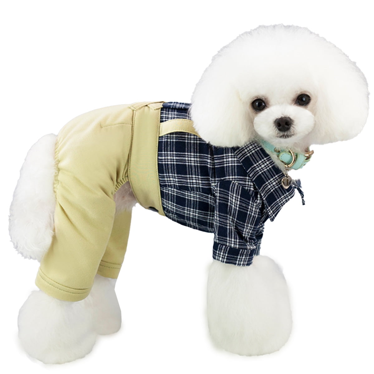 Pet Clothes Dog Shirts Striped Overall Jumpsuit with Khaki Bowtie ...