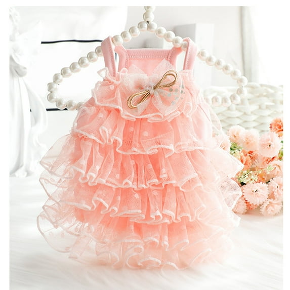 Pet Clothes For Dogs And Cats, Pink Layered Tulle Dress With Bowknot, M Size For Small Medium Pets - Suitable For Daily Wear, Parties, Photoshoots, Outdoor Activities