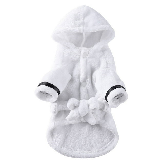 Pet Clothes Dogs Furry Button Hooded Hotel Style Bathrobe Nightgown