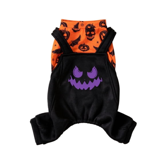 Pet Clothes Halloween Themed 1 Piece Overall Outfit for Small Medium Dogs Cats Spooky Jack-o'-lanemon Pattern Breathable Pet Apparel for Halloween Theme Party Cosplay Holiday Decoration Costume Gift