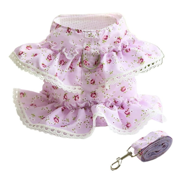 Pet Clothes Leash, Breathable Adjustable Dog Harness Dresses for Training and Outdoor 1 Set
