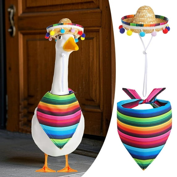 Pet Clothes Mexican Porch Goose for Garden Decoration Parties - 23 Inches Goose Statue with Wide Brimmed Hat and Headscarf for Terraces