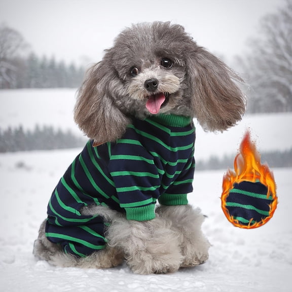 Pet Clothes Warm Pajamas Soft And Comfortable Striped Colorblocking Design For Safe Cozy Nightwear, 32 cm, Green