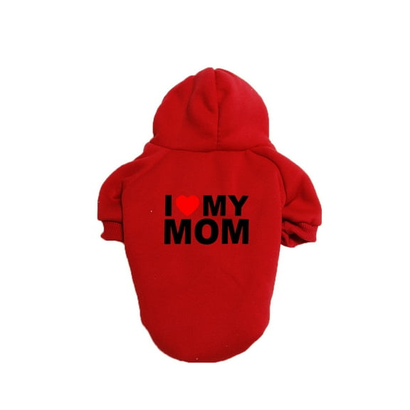 Pet Clothing For Small And Medium-Sized Dogs, Winter Hoodie Sweatshirt With "I Love My Mom" Print, 1Pc Cute Warm Dog Apparel For Cold Weather