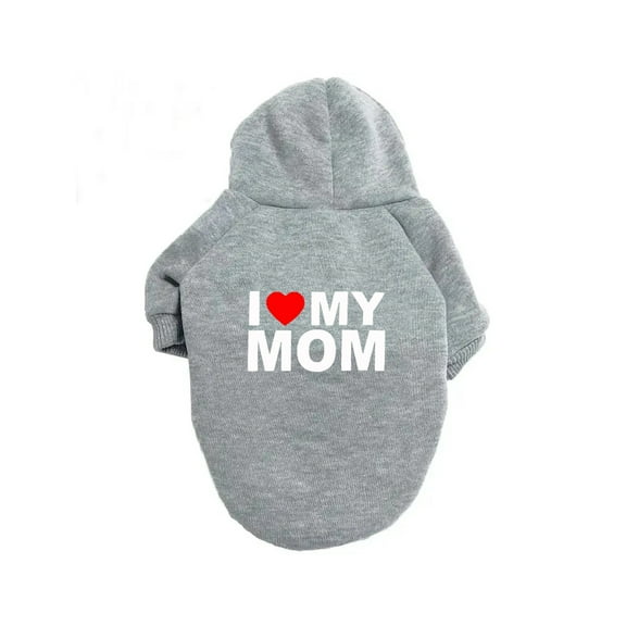 Pet Clothing For Small And Medium-Sized Dogs, Winter Hoodie With "I ❤️ My Mom" Graphic, Warm Sweatshirt For Puppies And Dogs, Grey Xl 1Pc Pet Apparel