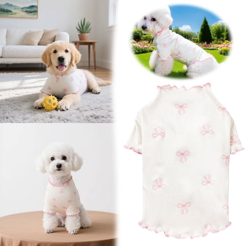 Pullover Sweater for Small Dogs, Printed Bow Design, White, 42 cm