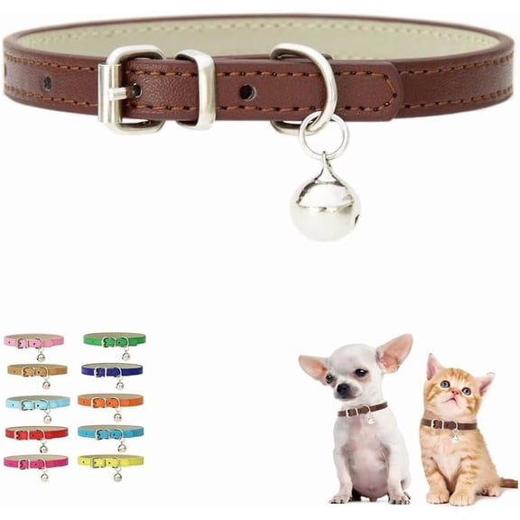 Pet Collar Bells, Small Puppy Collar Girl Small Dog Collar Bell Faux Leather PU Adjustable for XXS Xs Small Dogs Cats Animal Kitten Litter Tiny Girls Boys Male Female