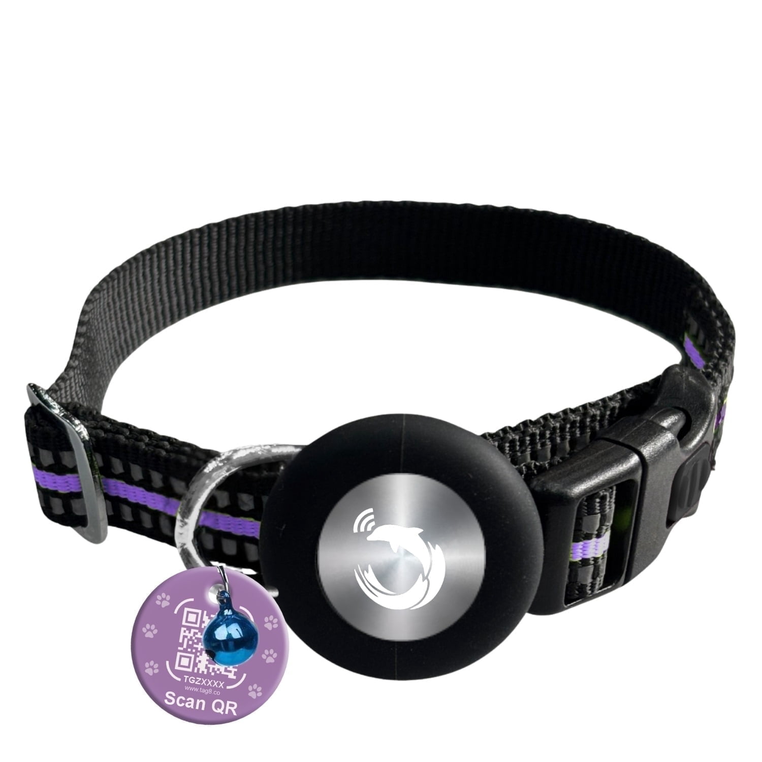Smart Pet Collar with Built-in Bluetooth Tracker for Cats & Dogs, Works with iOS Devices, Adjustable, Lightweight, GPS Locator for Pets- Purple