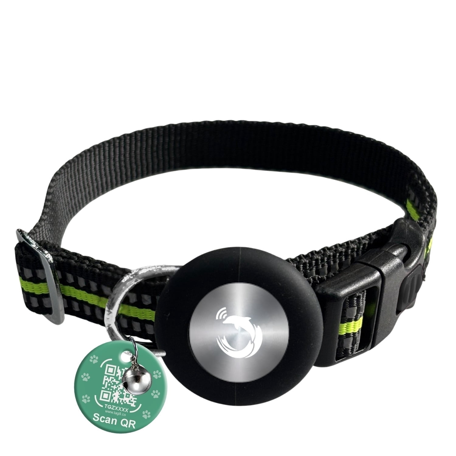 Smart Pet Collar with Built-in Bluetooth Tracker for Cats & Dogs, Works with iOS Devices, Adjustable, Lightweight, GPS Locator for Pets- Green