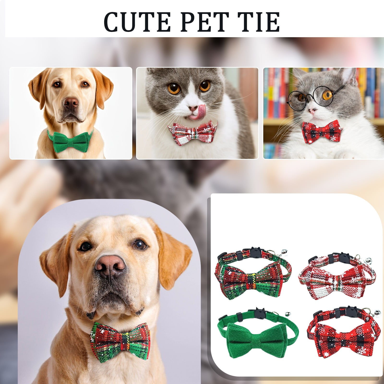 Pet Collar With Bow And Bell For Dogs Cats Rabbits, English Style ...