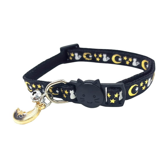 Pet Collar,Breakaway Collars With Bell Stars Cute Adjustable Safe Collars With Pendant Glow In The Dark(7-11Inch,Black)