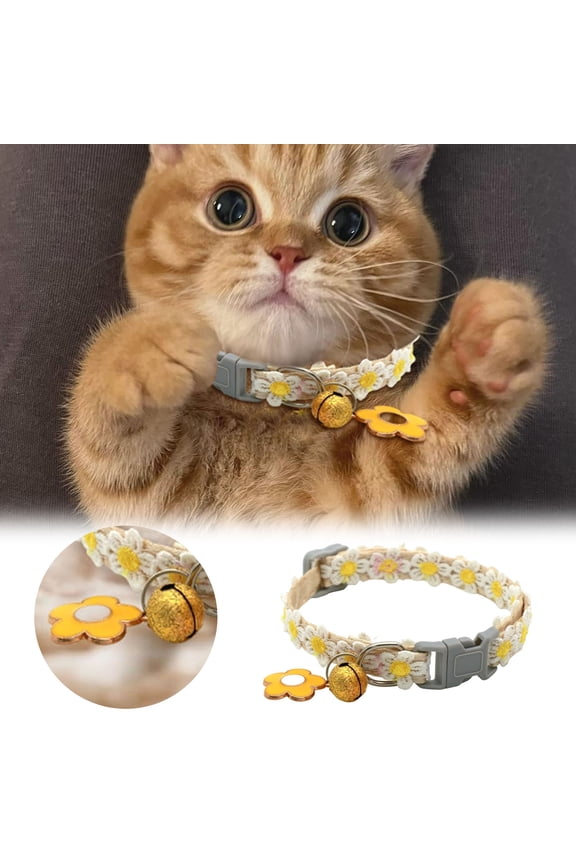 Pet Collar Breakaway and Pendant Adjustable for Small Cats Safe Cats Party Accessory with Neck Ring for Indoor Outdoor Use,35 cm,Yellow