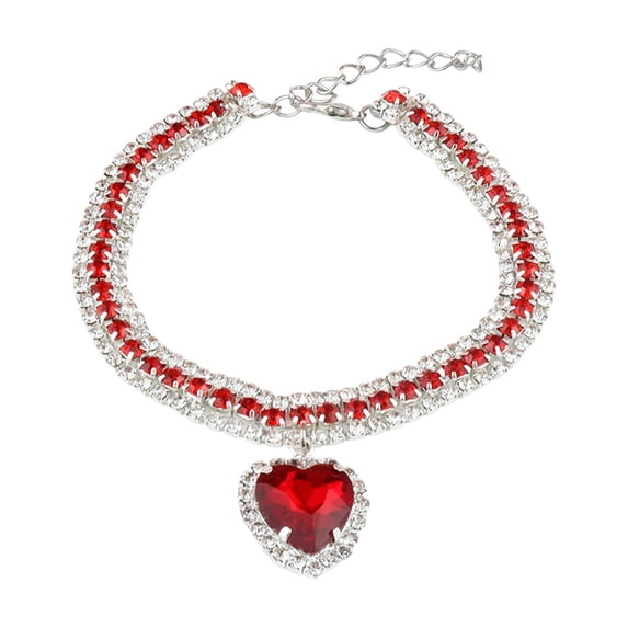 Pet Collar, Sparkling Rows Crystal Diamond Dog Collars, Adjustable Puppy Necklace Jewelry for Small Medium Large Pets, Cats, Dogs Red