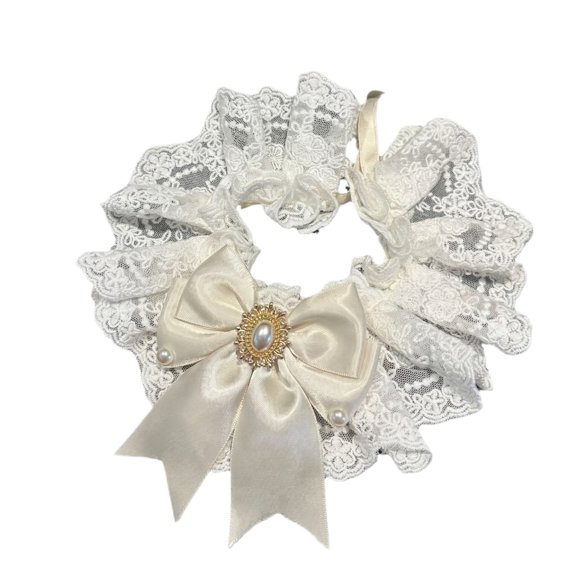 Pet Collar, White Lace Wedding Bib with Bow Tie, for Cats and Dogs, Pet Saliva Towel, Neck Scarf for Weddings - White