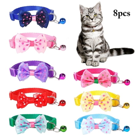 8Pcs Cat Collar with Bow, Kitty Collar with Bell for Cats Little Pets