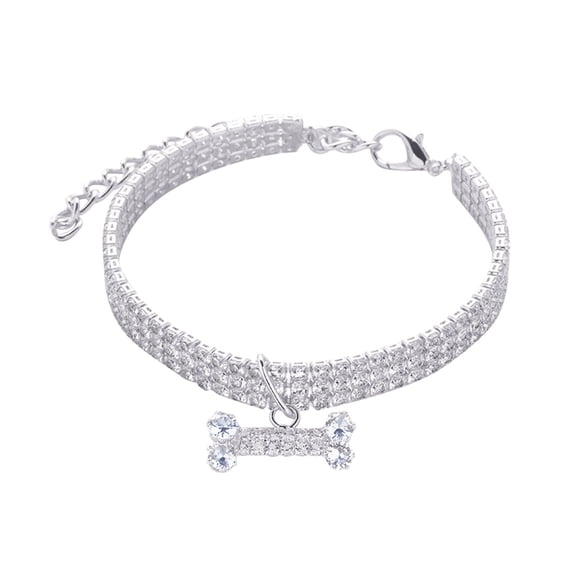 Pet Collars Elegant Dog Rhinestone Bone Necklace Adjustable for Small Medium Large Dogs for Boys and Girls