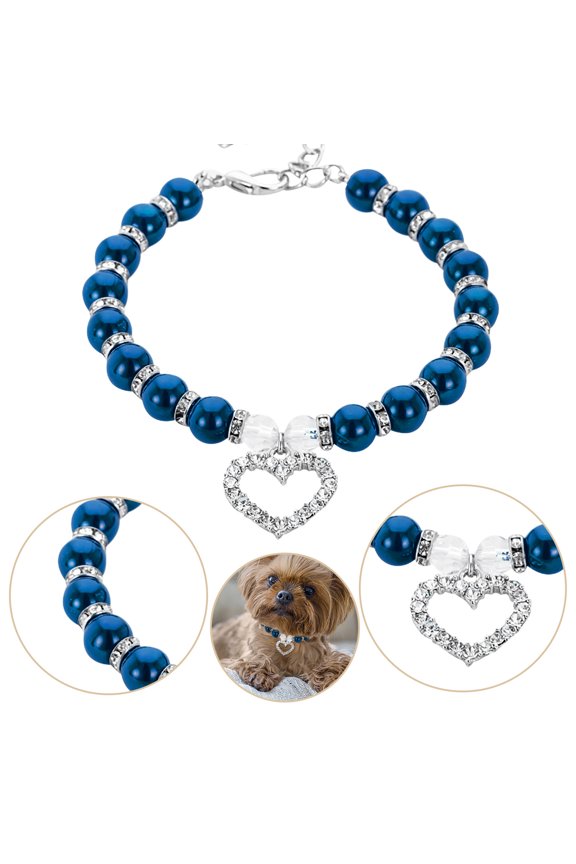 Pet Collars Pearls And Dog Pet Dog Chain Cat Adjustable Dog Pet Collar for Everyday Use,25 cm,Blue