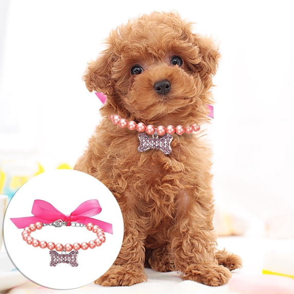 Pet Collars Pet Pearl Adjustable Pendant Jewelry for Small Like Cats and Dogs with Dog Bone Design
